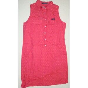 NWT New Womens Columbia Pink Blue Dot Dress PFG M Slits Pockets Cotton Rod Logo